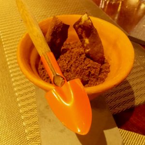 "Jardinagem de chocolate", sobremesa do Remanso do Bosque e que leva o produto da Nena. (Foto: Rachel Bonino)